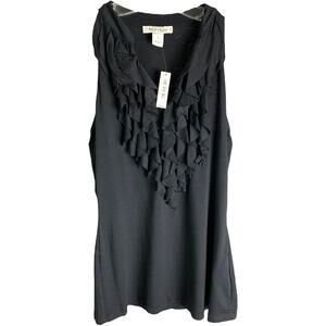 White House Black Market Top Women S Black Ruffle V-Neck Sleeveless Pullover NWT